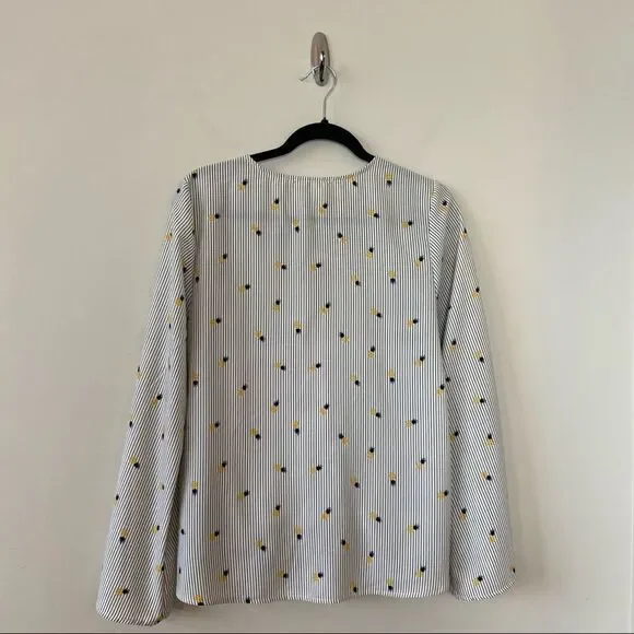 Le Lis-Pinstripe and Pineapple Faux Wrap Slit Bell Sleeve Top (Medium) - Picture 2 of 10